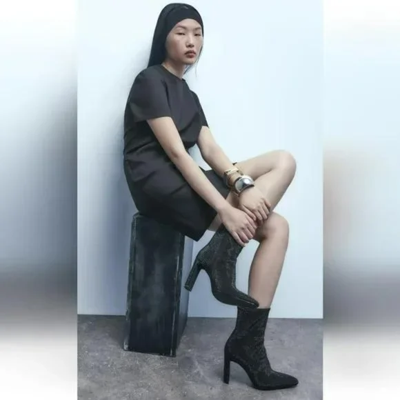 ZARA RHINESTONE HEELED ANKLE BOOTS - Picture 14 of 14